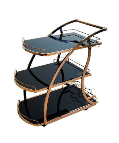 Tempered glass steel power coated service trolley A3 Rose Gold