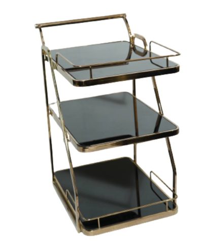 Tempered glass steel power coated service trolley 209 Rose Gold