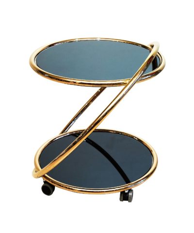 Tempered glass steel power coated service trolley Cum Side Table Rose Gold