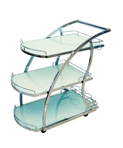 Tempered glass steel power coated service trolley A3 Silver