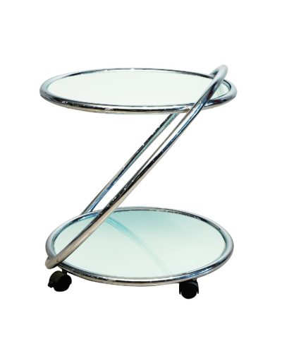 Tempered glass steel power coated service trolley Cum Side Table Silver